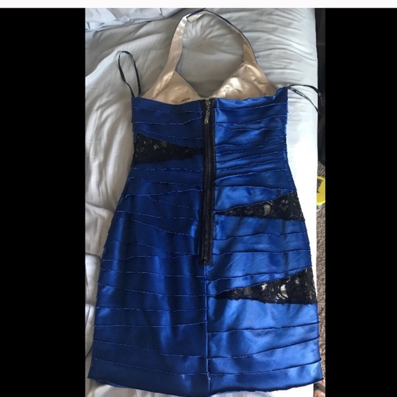 Gorgeous Bebe blue & black lace & satin dress - Picture 2 of 4